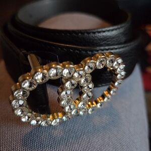 Double Circle Crystal Studded Belt In Black And Gold